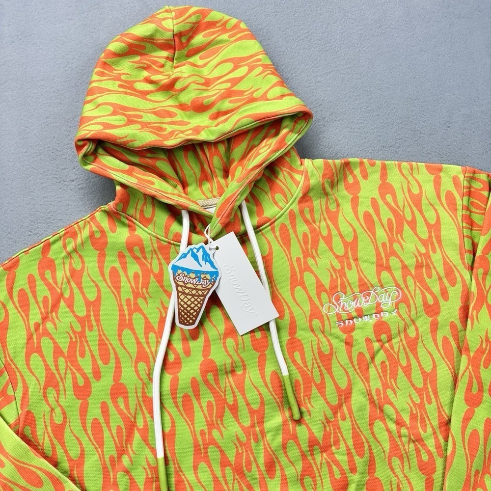 Snowday Hoodie Mens‎ M Orange Green Flames Tribal Japan Osaka Ski Snowboard NEW